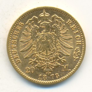 Пруссия. 20 марок 1873 С.