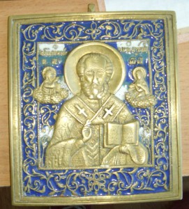*Меднолитая икона Николай Чудотворец. 3 цв. эмаль