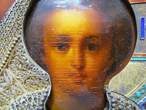 Казанская Пресвятая Богородица. Серебро, скань, эмали.