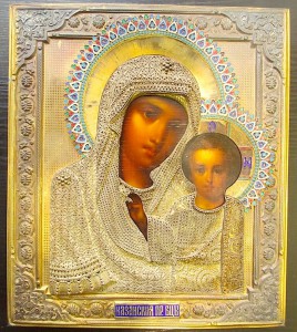 Казанская Пресвятая Богородица. Серебро, скань, эмали.