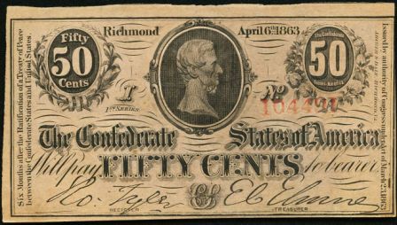 50 центов 1863 Конфедерация (Джефферсон Дэвис)