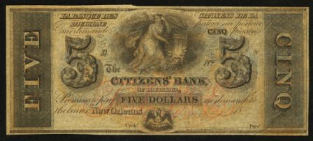 5 долларов 18__ Нью Орлеан (Citizens' Bank of Louisiana)