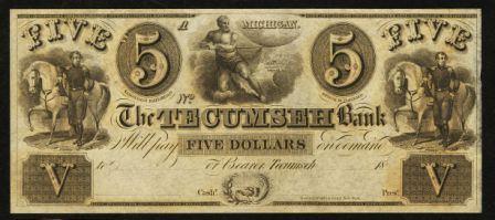 5 долларов 18__  Tecumseh (Мичиган - The Tecumseh Bank)