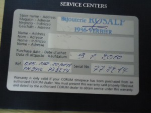 Часы "CORUM" с документом