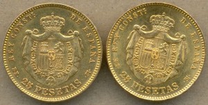 20 песет 1877, 81 гг. ALFONSO XII