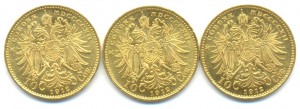 Австро-Венгрия 10 корон 1912 года 3 штуки.