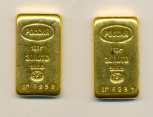 Слитки золотые.100 грамм 999,9 пробы.