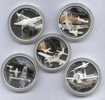 Тувалу. 2008 год. 5 монет по 1$, Самолеты 2-й Мировой Войны.
