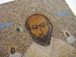Икона "Св. Николай", оклад из бисера.