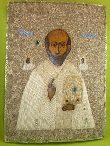 Икона "Св. Николай", оклад из бисера.