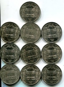 пяти рублевки. 7 видов по 10 монет