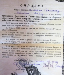 Благодарственное письмо и благодарности Верховного Главкома.