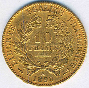 10 франков, 1899 г., ЗОЛОТО