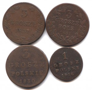 Трехгрошовики 1830, 31, 37 и грош 1816