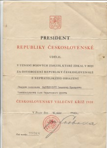 Документ к чешской награде на полковника
