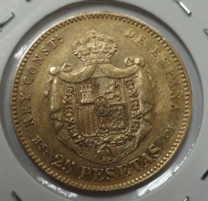 Золото Испания 25 песет 1880 год