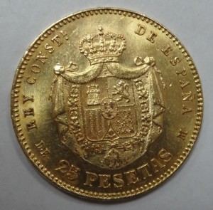 Золото Испания 25 песет 1878 год