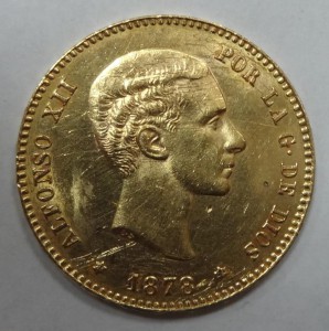 Золото Испания 25 песет 1878 год
