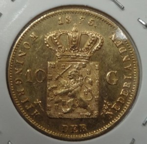 Золото 10 гульденов Нидерланды 1875 год