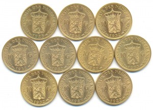 Нидерланды 10 гульденов 1920-30 гг. 10 шт.