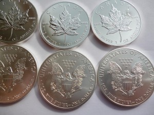 Доллары США, Канада. Серебро 9999 10 штук