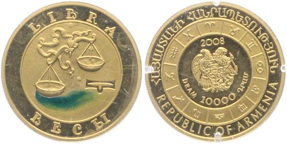 Армения 10000 драм 2008 год Весы Золото