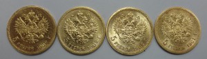 5 рублей Николай II - 4 шт 1901-1902 года XF