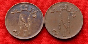 Две монеты по 5 ПЕННИ 1916 и 1917 года
