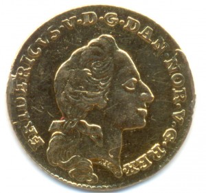 Дания 1 дукат (12 марок) 1761 года, золото.