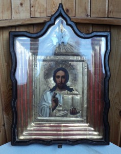 Икона Господь Вседержитель. Оклад с позолотой, фигурный киот