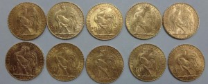 Золото 20 франков Петух  10 шт.
