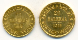 Финляндия: 10 марок 1882-го и 20 марок 1913-го. Uncirculated