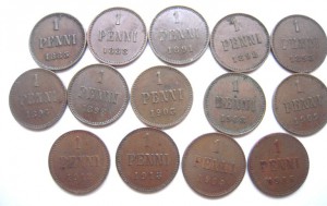 14 монет,1 пенни с 1883 по 1915г.