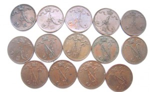 14 монет,1 пенни с 1883 по 1915г.