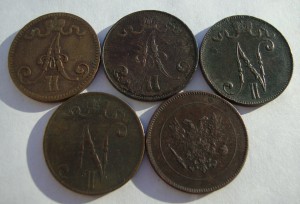 Лот из 5 пенни 1866г-1917г