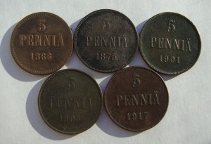 Лот из 5 пенни 1866г-1917г