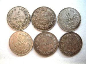 Монеты 25 пенни,серебро,Николая 2.