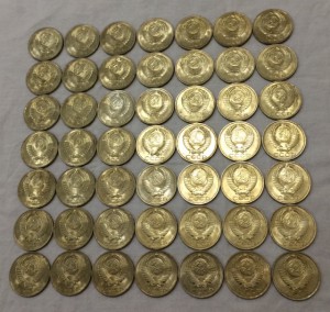 50 копеек 1990г. 100 штук!!! Мешковые!!! Штемпельный блеск!!