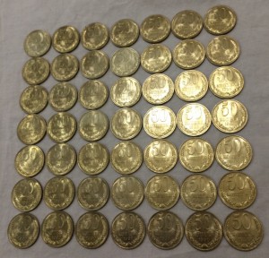 50 копеек 1990г. 100 штук!!! Мешковые!!! Штемпельный блеск!!
