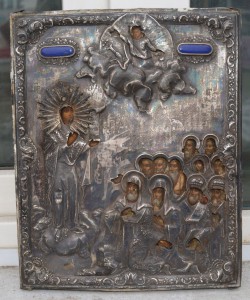 Икона Богородицы "Боголюбская" Серебро 84, финифть.