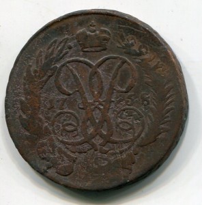 2 копейки 1758.Перечекан в облочной копейки.