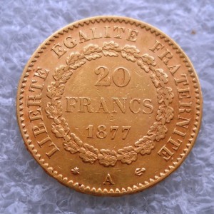 20 франков 1877 ангел золото