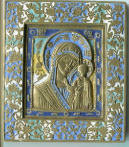 Икона Казанской Божьей Матери. 5 эмалей.