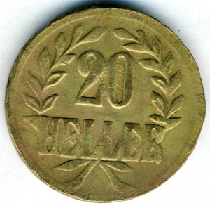Немецкая Африка. 20 Heller . 1916 год . Brass.
