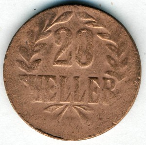 Немецкая Африка. 20 Heller . 1916 год .Cooper.