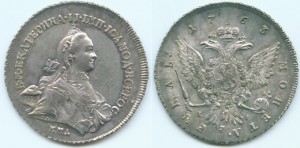 1 рубль 1764 года, ММД-TI-EI. Перечекан из рубля Петра III