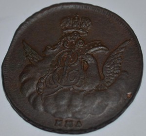 1 коп в облаках 1755 г,ММД,красивая!!!