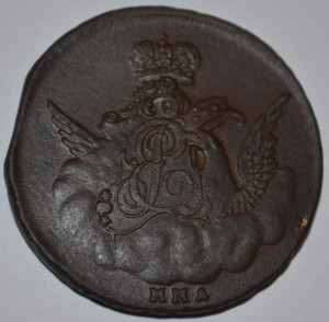 1 коп в облаках 1755 г,ММД,красивая!!!