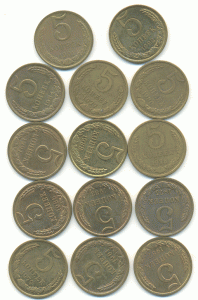 5 коп. - ПОГОДОВКА   1929-76 гг.   (38штук)