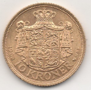 Дания 10 крон 1908 ЗОЛОТО